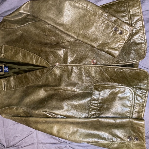 Vintage (1990s) leather gap blazer olive green - Picture 2 of 4